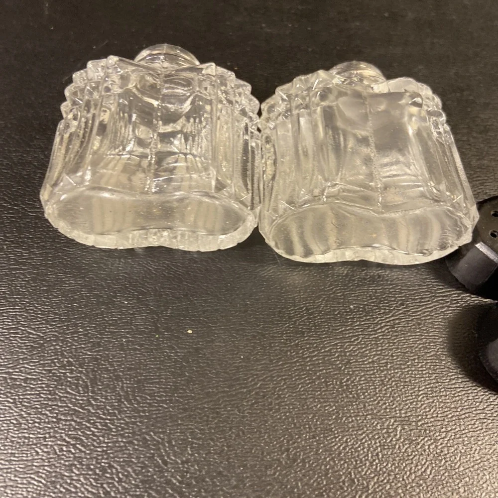 Vintage Salt & Pepper Shakers Retro Diamond Point Clear Black Tops Japan MCM